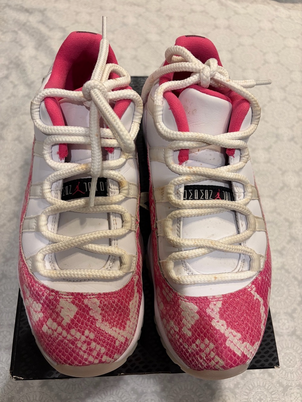 Jordan Low-Top Pink Snakeskin & White Leather Sneakers